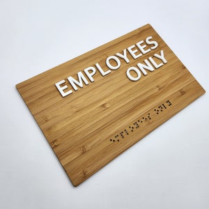 All Employees Lettering Employees Only Sign, Bamboo Business Sign, Information Plate, Braille ...
