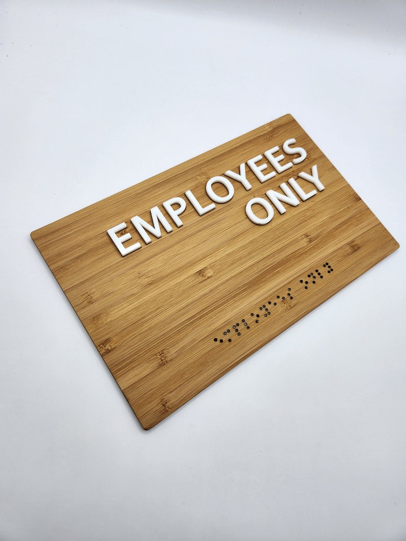 All Employees Lettering Employees Only Sign, Bamboo Business Sign, Information Plate, Braille ...