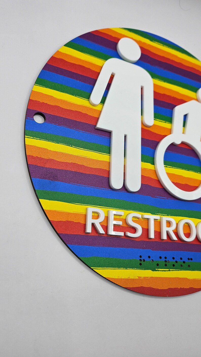 Rainbow Restroom Sign: Gender Neutral, Disabled Access, Braille - Etsy