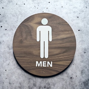 Modern Walnut Restroom Sign: Airbnb Workspace Decor
