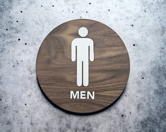 Walnut restroom sign, AirBnB sign, modern design sign, workspace restroom