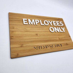 All Employees Lettering Employees Only Sign, Bamboo Business Sign, Information Plate, Braille ...