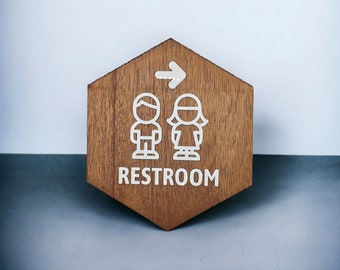 Kids Restroom Braille Wood Sign, Children's Bathroom - School & Nursery Signs, hexagon