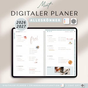 Digitaler Planer 2026 + 2027 Deutsch Alleskönner / GOODNOTES Kalender / iPad Planner digital Mint / 1000 digitale Sticker / 17000 Hyperlinks