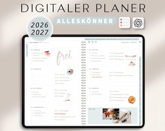 Digitaler Planer 2026 + 2027 Deutsch Alleskönner / GOODNOTES Kalender / iPad Planner digital Mint / 1000 digitale Sticker / 17000 Hyperlinks