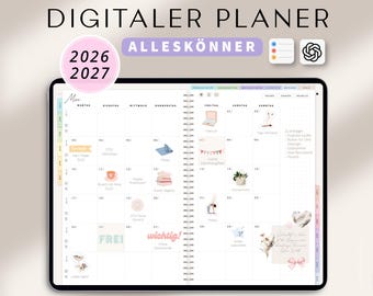 Digitaler Planer 2026 + 2027 Deutsch Alleskönner / GOODNOTES Kalender / iPad Planner digital Pastell / digitale Sticker / 17000 Hyperlinks