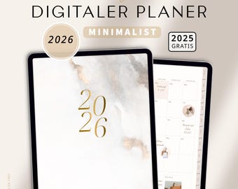 Digitaler Planer 2026 Deutsch Minimalist / GOODNOTES Kalender / iPad Planner / Bullet Journal digital Beige / Hochformat