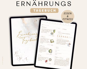 Digitales Ernährungstagebuch / Fitness und Abnehmtagebuch / Essenstagebuch digital / Ernährungsplan / Kalorien Tracking / Mahlzeiten Tracker