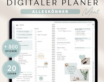 Digitaler Planer 2024 + 2025 Deutsch Alleskönner / GOODNOTES Kalender / iPad Planner digital Mint / 800 digitale Sticker / 17000 Hyperlinks