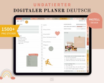 Digitaler Planer Undatiert Deutsch, iPad Planer, Terminplaner digital, GoodNotes Kalender, Tagesplaner PDF, 1500 Digitale Sticker