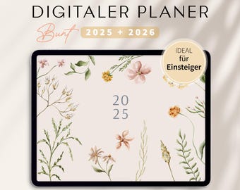 Digitaler Planer 2025 & 2026 Deutsch / GOODNOTES Kalender / iPad Planner / Bullet Journal digital Bunt / 1000 digitale Sticker / Minimalist