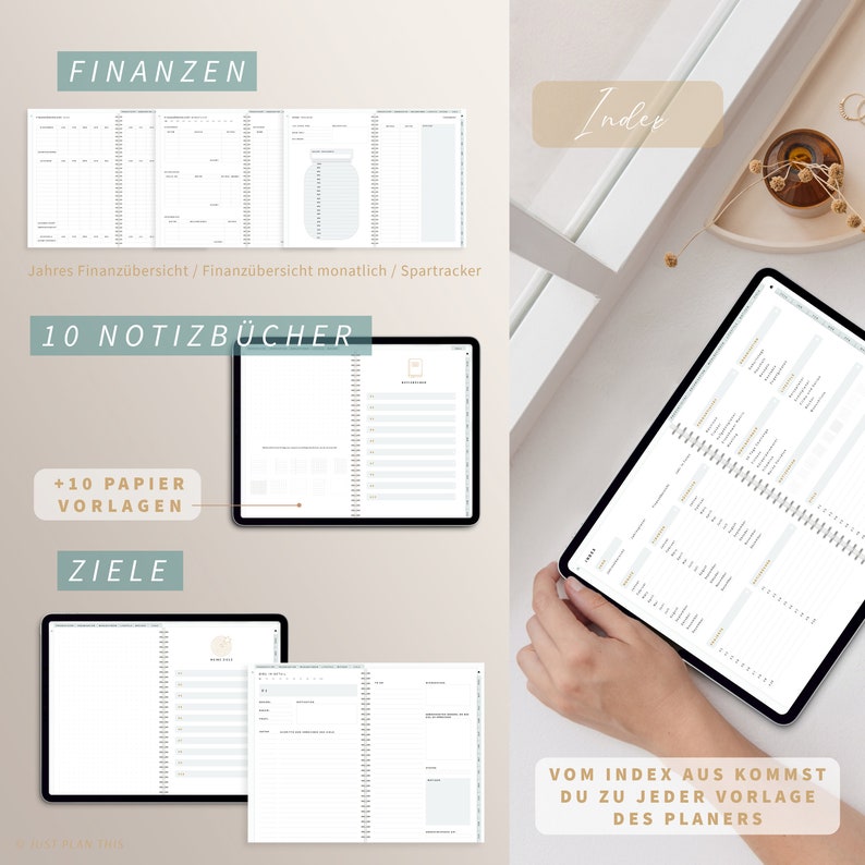 Digitaler Planer 2024 2025 Deutsch Alleskönner / GOODNOTES Kalender / iPad Planner digital Mint / 800 digitale Sticker / 17000 Hyperlinks zdjęcie 6