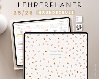 Digitaler Lehrerplaner Grundschule  2025 2026  / Goodnotes Lehrerkalender 25 26 / Schuljahresplaner IPad / Unterrichtsplaner / Beige