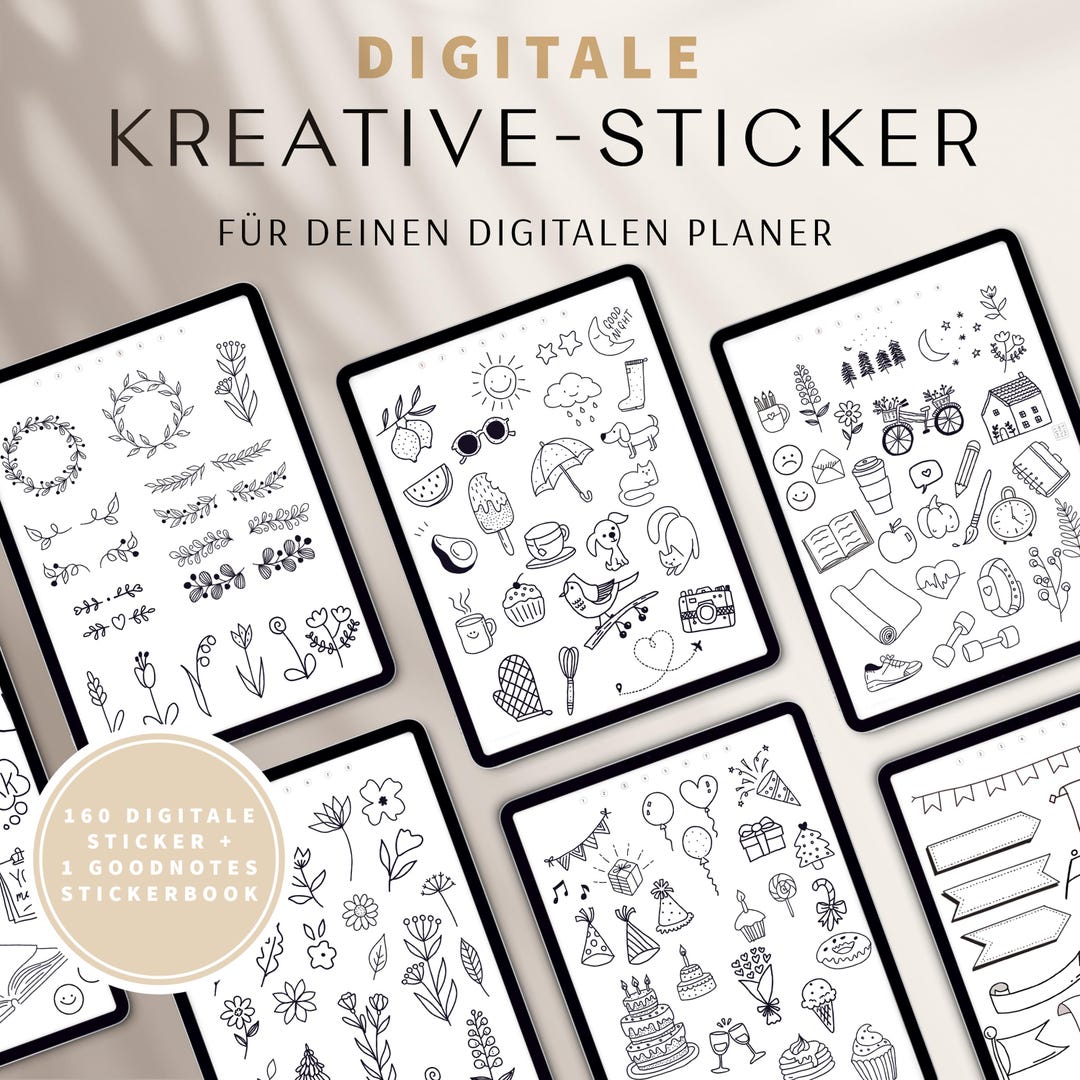 Digitale Sticker, Cliparts Schwarz Weiß, Sticker Digital, Goodnotes ...