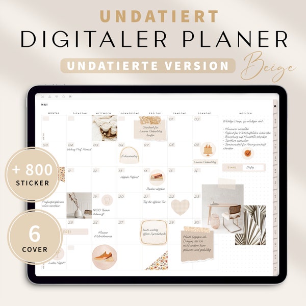 Digitaler Planer Undatiert Deutsch, iPad Planer, Terminplaner digital, GoodNotes Kalender, Tagesplaner PDF, 800 Digitale Sticker