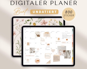Digitaler Planer Undatiert Deutsch, iPad Planer, Terminplaner digital, GoodNotes Kalender, Tagesplaner PDF, 800 Digitale Sticker