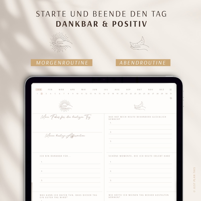 5 Minuten Tagebuch deutsch / Digitales Tagebuch für mehr Dankbarkeit / Achtsamkeit & Selbstliebe / GOODNOTES Tagebuch / iPad Journal Deutsch Bild 2