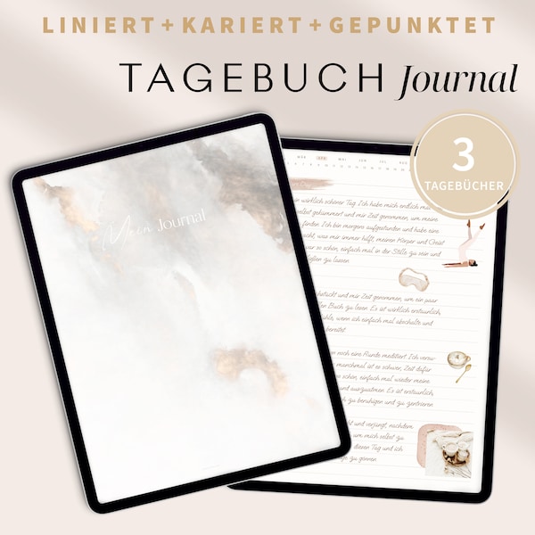 Digitales Tagebuch deutsch - Journal digital / GOODNOTES Tagebuch / iPad Journal / Liniert, Kariert & Gepunktet