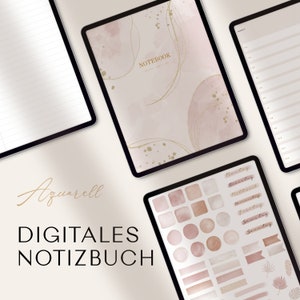 Notizbuch digital, Digitales Notizbuch Goodnotes Notability, digitale Aquarell Sticker Bild 1