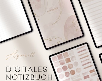 Notizbuch digital, Digitales Notizbuch Goodnotes Notability, digitale Aquarell Sticker