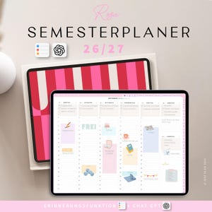 Digitaler Semesterplaner 2026 2027 · Studentenplaner digital für iPad, GOODNOTES · Studienplaner digital · Studenten Kalender Rosa