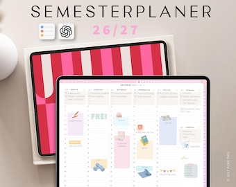 Digitaler Semesterplaner 2026 2027 · Studentenplaner digital für iPad, GOODNOTES · Studienplaner digital · Studenten Kalender Rosa