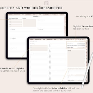 Digitaler Planer Undatiert Deutsch, iPad Planer, Terminplaner digital, GoodNotes Kalender, Tagesplaner PDF, 1500 Digitale Sticker zdjęcie 5