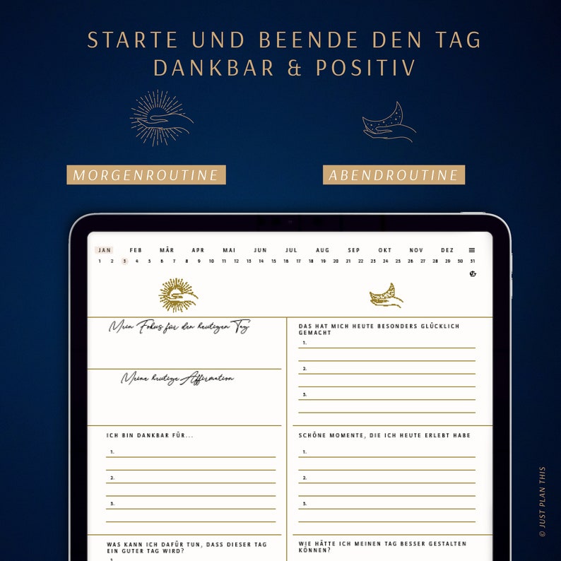 5 Minuten Tagebuch deutsch Digitales Tagebuch für mehr Dankbarkeit, Achtsamkeit & Selbstliebe / GOODNOTES Tagebuch / iPad Journal zdjęcie 2