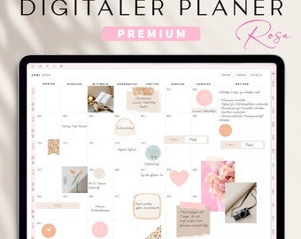 Digitaler Planer 2024 + 2025 Deutsch / GOODNOTES Kalender / iPad Planner / Bullet Journal digital Rosa / 800 digitale Sticker