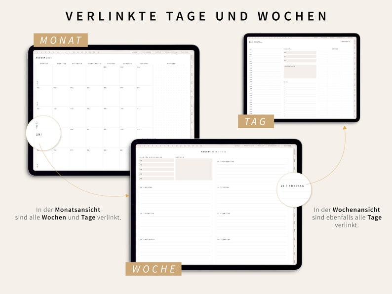 Digitaler Semesterplaner 2024 2025 Studentenplaner digital für iPad, GOODNOTES Studienplaner digital Beige Studenten Kalender Beige Bild 2