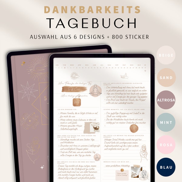 Dankbarkeitstagebuch / 5 Minuten Tagebuch deutsch / Digitales Tagebuch für mehr Dankbarkeit, Achtsamkeit & Selbstliebe / GOODNOTES Tagebuch