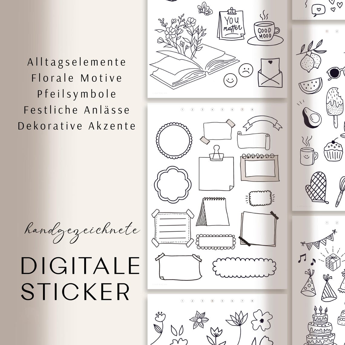 Digitale Sticker, Cliparts Schwarz Weiß, Sticker Digital, Goodnotes ...
