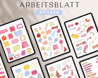 Arbeitsblatt Sticker bunt, Cliparts Lehrer, Arbeitsblätter erstellen, bunte digitale sticker, Goodnotes Sticker, Schule Sticker Download