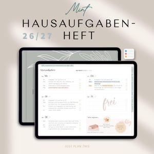 Digitales Hausaufgabenheft 2026/27 für iPad mit Erinnerungsfunktion, Stickern & Cover für Schülerinnen und Schüler / Hausaufgabenplaner Mint