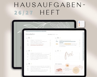 Digitales Hausaufgabenheft 2026/27 für iPad mit Erinnerungsfunktion, Stickern & Cover für Schülerinnen und Schüler / Hausaufgabenplaner Mint
