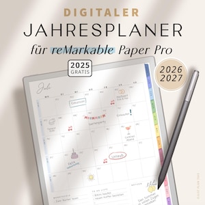 reMarkable Planer 2026 + 2027 Deutsch – Digitaler Kalender für reMarkable 1, 2 und Paper Pro, Digitaler Planer für reMarkable, Bunt