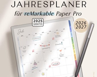 reMarkable Planer 2026 + 2027 Deutsch – Digitaler Kalender für reMarkable 1, 2 und Paper Pro, Digitaler Planer für reMarkable, Bunt