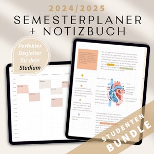Digitaler Semesterplaner 2024 2025 mit Notizbuch · Studentenplaner digital für iPad ·  GOODNOTES Planer · Studienplaner digital Beige