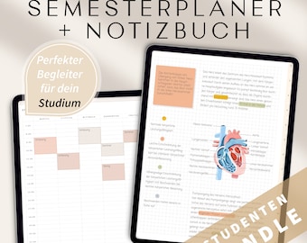 Digitaler Semesterplaner 2024 2025 mit Notizbuch · Studentenplaner digital für iPad ·  GOODNOTES Planer · Studienplaner digital Beige