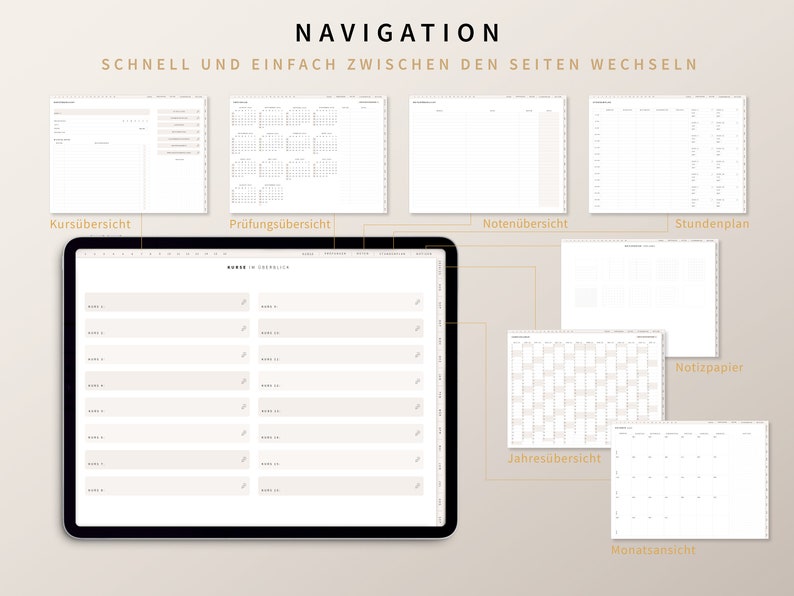 Digitaler Semesterplaner 2024 2025 Studentenplaner digital für iPad, GOODNOTES Studienplaner digital Beige Studenten Kalender Beige Bild 4