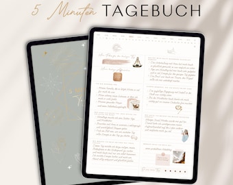 5 Minuten Tagebuch deutsch - Digitales Tagebuch für mehr Dankbarkeit, Achtsamkeit & Selbstliebe / GOODNOTES Tagebuch / iPad Journal