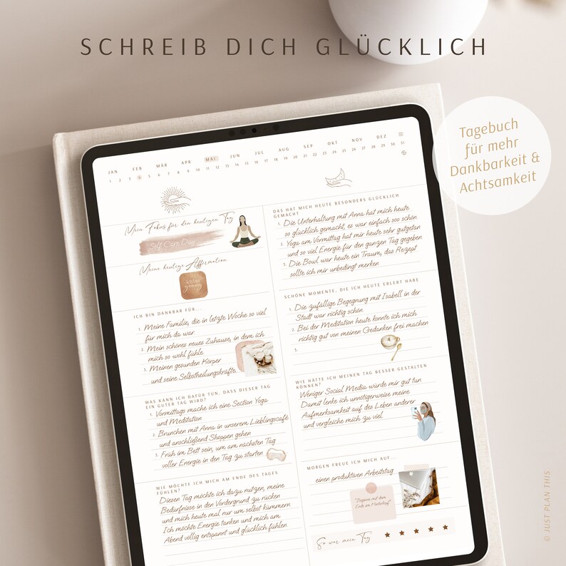5 Minuten Tagebuch deutsch Digitales Tagebuch für mehr Dankbarkeit, Achtsamkeit & Selbstliebe / GOODNOTES Tagebuch / iPad Journal Bild 2