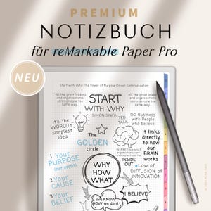 Remarkable Paper Pro Notizbuch DEUTSCH / Verlinktes Notizbuch für Remarkable Paper Pro, Remarkable 1 / Remarkable 2 / Notizpapier Vorlagen