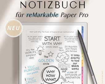 Remarkable Paper Pro Notizbuch DEUTSCH / Verlinktes Notizbuch für Remarkable Paper Pro, Remarkable 1 / Remarkable 2 / Notizpapier Vorlagen