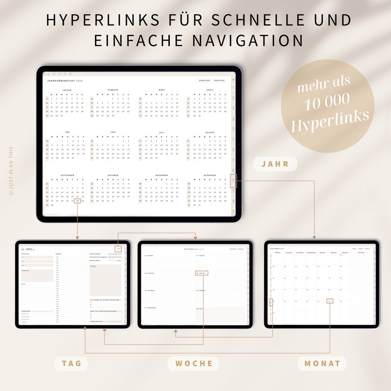 Digitaler Planer 2024 2025 Deutsch / GOODNOTES Kalender / iPad Planner