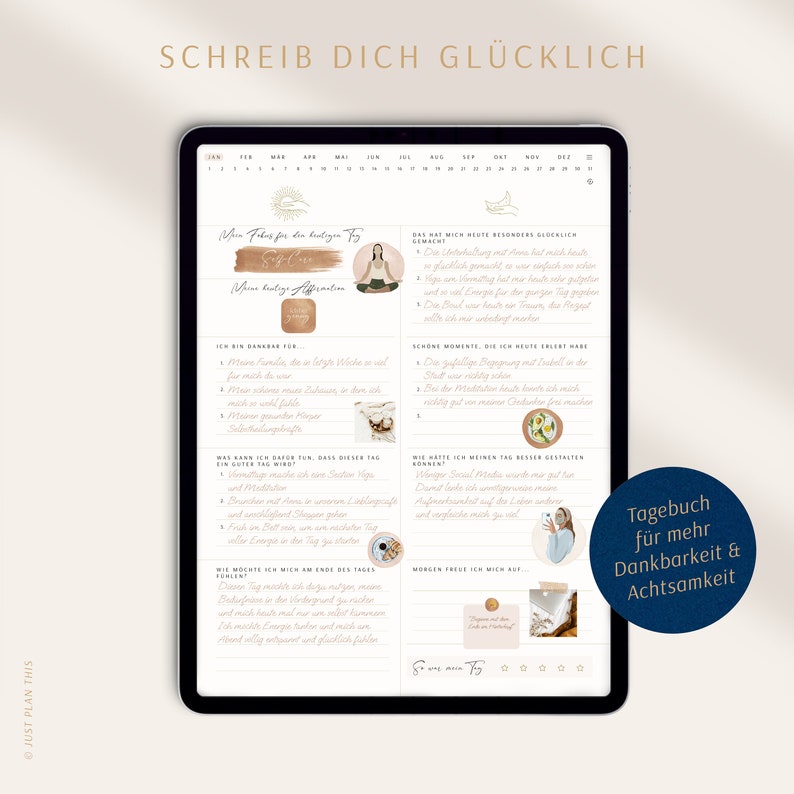 5 Minuten Tagebuch deutsch Digitales Tagebuch für mehr Dankbarkeit, Achtsamkeit & Selbstliebe / GOODNOTES Tagebuch / iPad Journal Bild 3