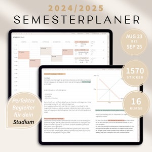 Digitaler Semesterplaner 2024 2025 · Studentenplaner digital für iPad, GOODNOTES · Studienplaner digital Beige · Studenten Kalender Beige