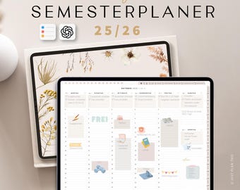Digitaler Semesterplaner 2025 2026 · Studentenplaner digital für iPad, GOODNOTES · Studienplaner digital Beige · Studenten Kalender Beige
