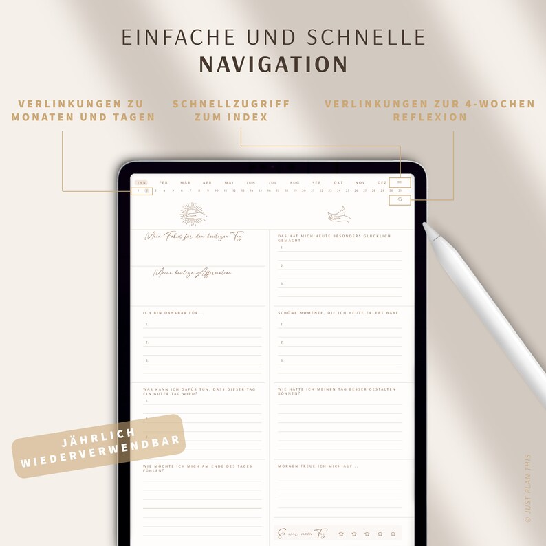 5 Minuten Tagebuch deutsch Digitales Tagebuch für mehr Dankbarkeit, Achtsamkeit & Selbstliebe / GOODNOTES Tagebuch / iPad Journal Bild 4