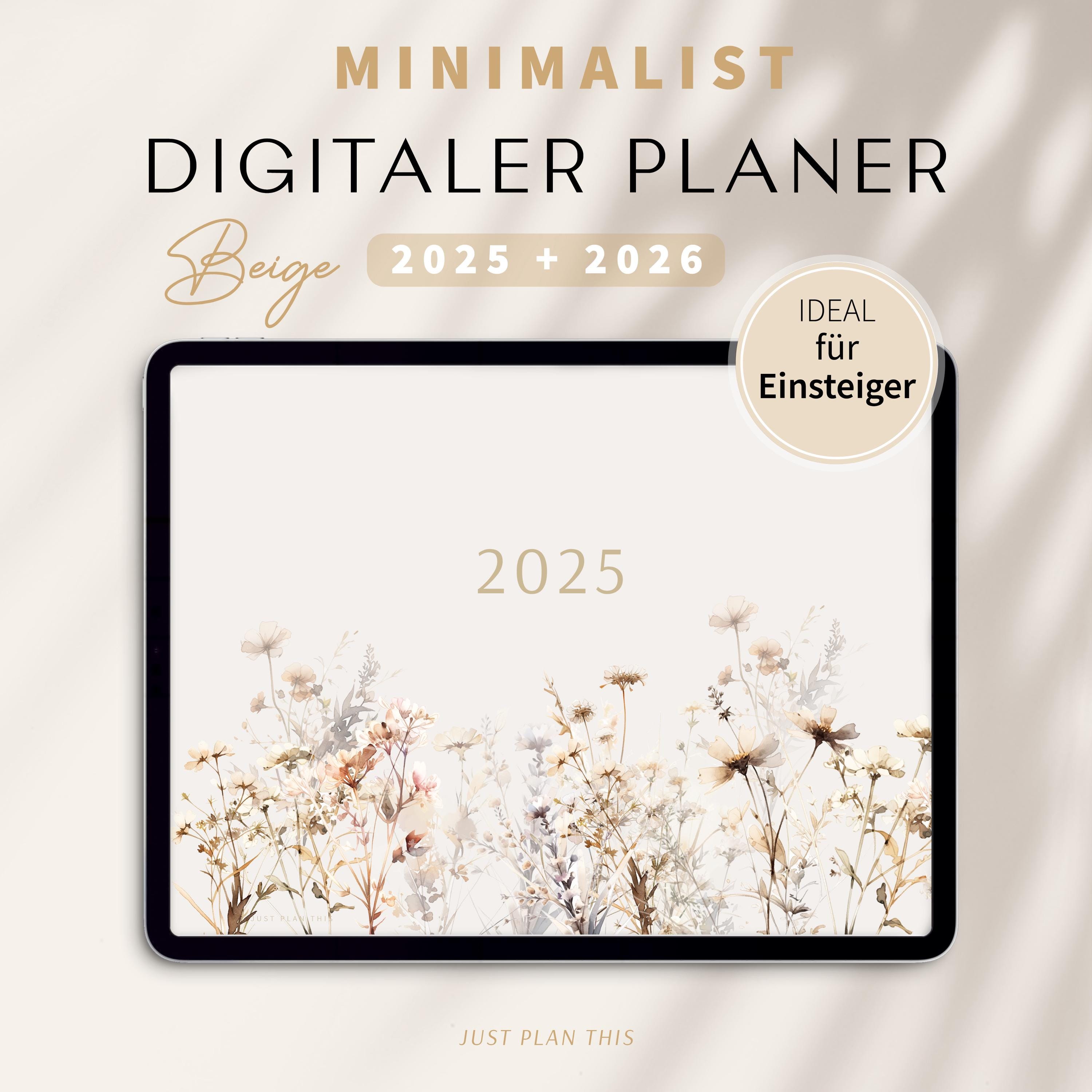 Digitaler Planer 2025 & 2026 Deutsch / GOODNOTES Kalender / iPad Planner / Bullet Journal digital Beige / 1000 digitale Sticker / Minimalist